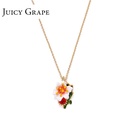 Flower And Crystal Enamel Pendant Necklace