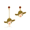 Beauty Girl Hat And Crystal Asymmetrical Enamel Dangle Earrings Jewelry Gift
