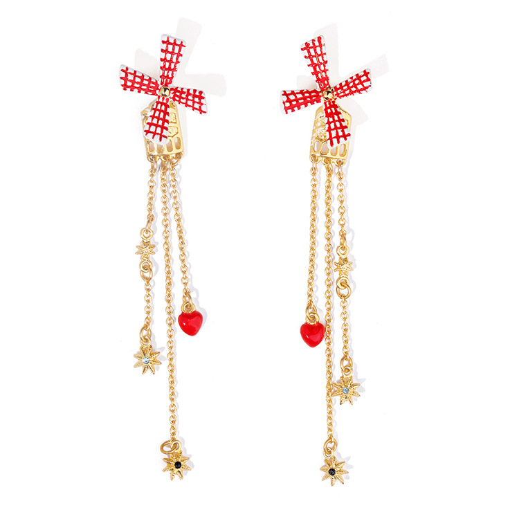 Windmill Red Heart Enamel Stud Earrings