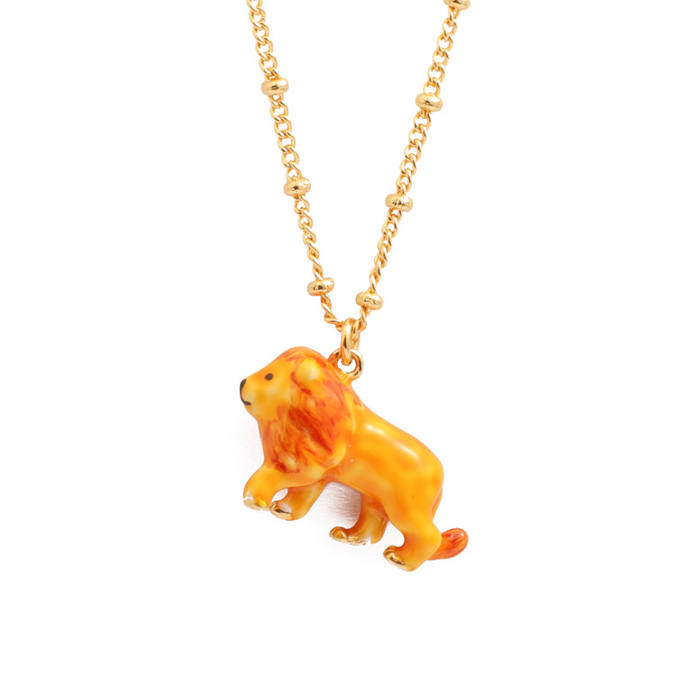 Lion Cute Animal Enamel Pendant Necklace