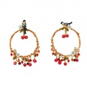 Oriole Bird With Cherry Flower On A Hoop Enamel Stud Dangle Earrings Jewelry Gift