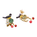 Yellow Ostrich Bird And Stone With Cherry Enamel Earrings