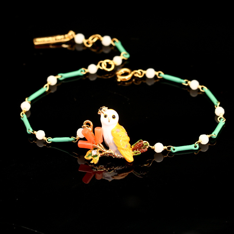 Yellow Owl Slub Chain Gold Plated Jewelry Enamel Bracelet