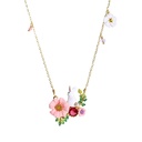 Cute Rabbit Bunny And Flower Crystal Enamel Necklace