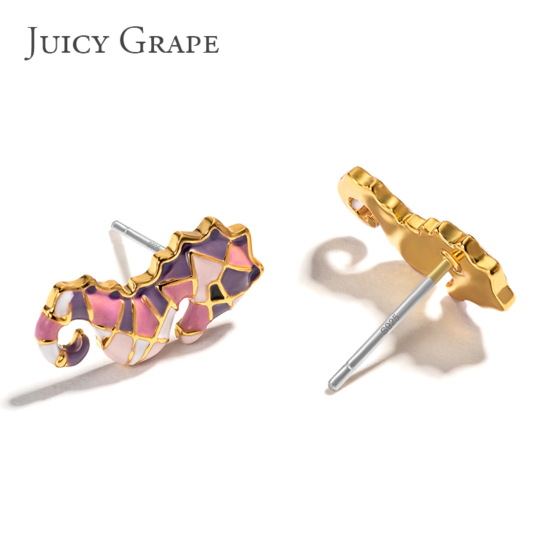 Pink Purple Colorful Seahorse Hippocampus Enamel Stud Earrings Jewelry Gift