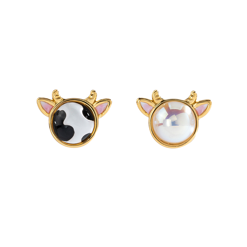 Zodiac Ox Asymmetrical Enamel Stud Earrings