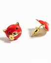Cute Red Pig With Flower And Crystal Asymmetrical Enamel Stud Earrings Jewelry Gift