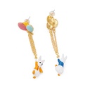 Cute Rabbit With Balloon Tassel Enamel Earrings