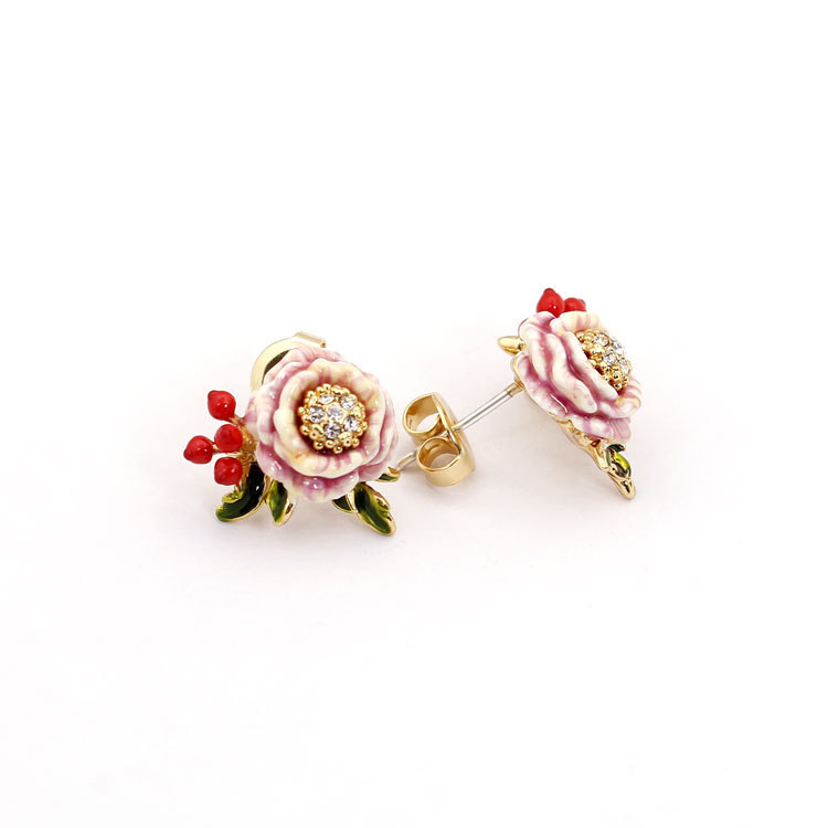 Flower And Berry Enamel Earrings