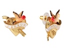 Love Bird On Golden Heart Enamel Earrings