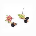 Orange Blossom Flower With Pearls Enamel Earrings