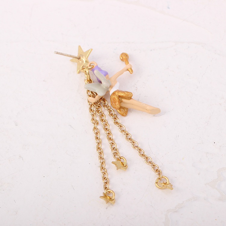 Star And Fairy Tassel Enamel Earrings