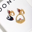 Penguin and Seahorse Enamel Asymmetrical Earrings