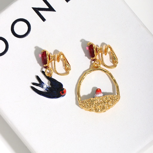 Penguin and Seahorse Enamel Asymmetrical Earrings