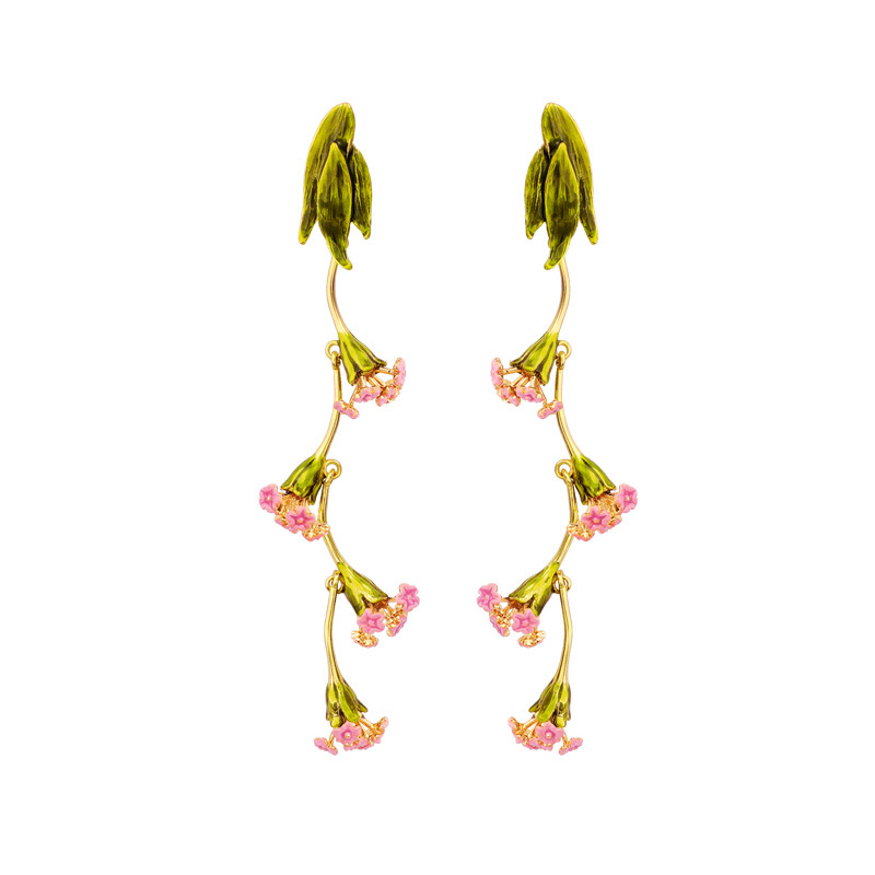 Pink Gem Cherry Enamel Earrings Jewelry Stud Clip Earrings