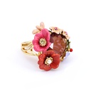 Red Pink Apricot Flower and Stone Enamel Ring Jewelry Gift