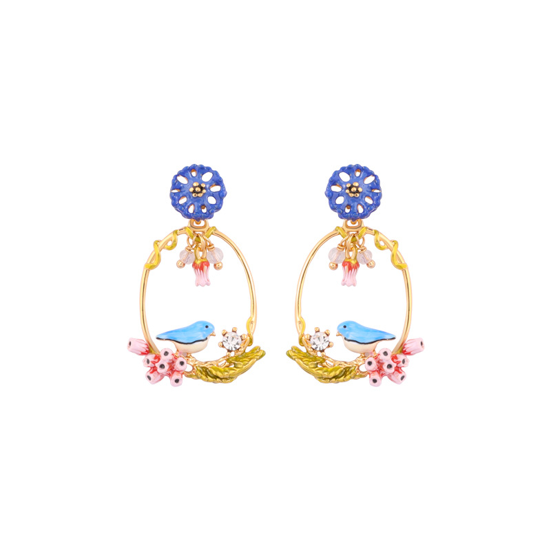 Enamel Glazed Antlers Inlaid Zircon Tassel Earrings 925 Silver Needle