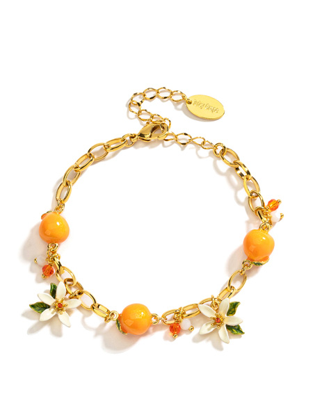 Orange Pink Bird On Flower Branch Enamel Hoop Earrings Jewelry Gift