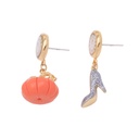 Clock Pumpkin High-heeled Shoes Asymmetrical Enamel Earrings