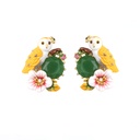 Owl Flower And Stone Enamel Stud Earrings