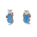 Cat kitty And Crystal Enamel Earrings