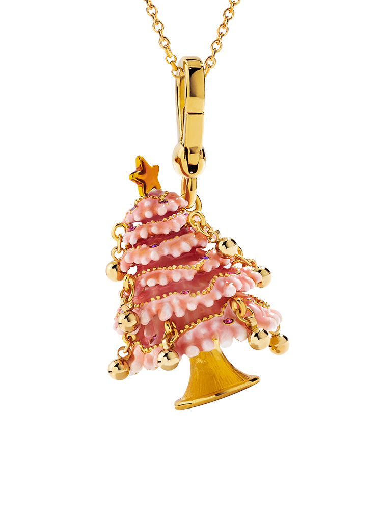 Christmas Tree Bell Enamel Necklace Key Pendant Jewelry Gift