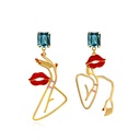 Red Lip And Crystal Asymmetrical Enamel Stud Earrings
