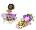 Purple Flower And Stone Enamel Dangle Earrings Jewelry Gift