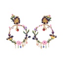 Flower Butterfly Ladybug And Bead Enamel Hoop Dangle Earrings