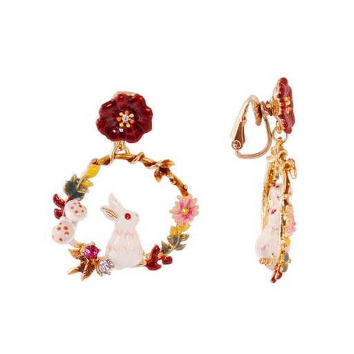 Rabbit Bunny Pink Flower Mushroom Zircon Enamel Bangle Bracelet