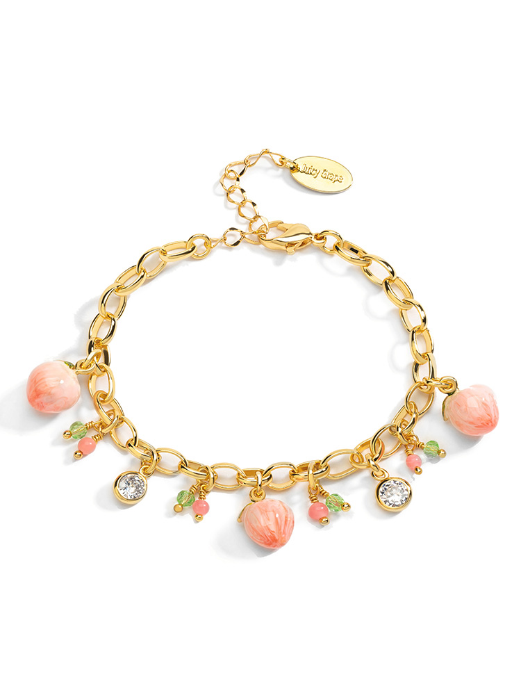 Purple Pink Flower On A Branch Cute Lemon And Stone Enamel Necklace