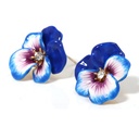 Pansy Blue Flower And Crystal Enamel Earrings