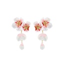 White Cherry Blossom Flower Petals Enamel Dangle Earrings