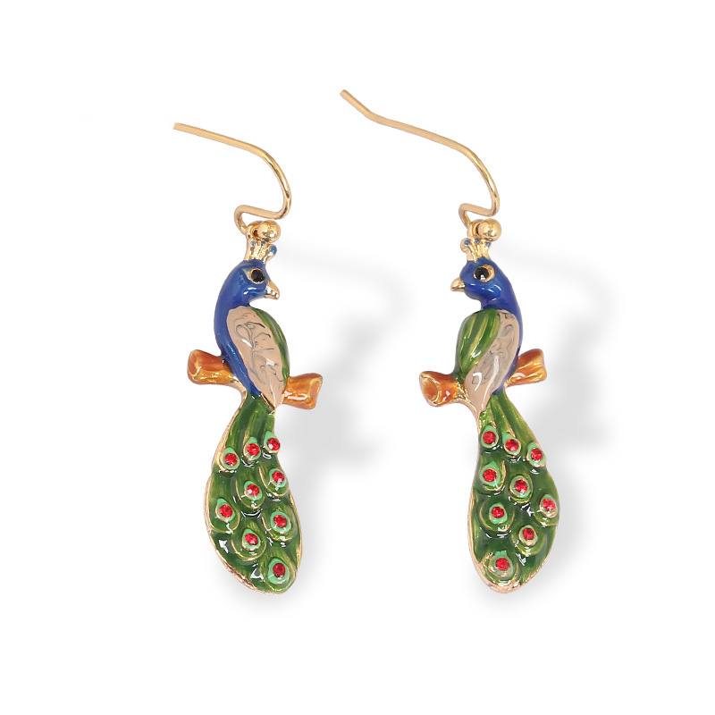 Peacock Enamel Hook Earrings