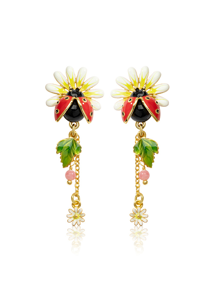 Orange Blossom Flower Enamel Dangle Earrings Jewelry Gift