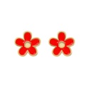 Pink Peach Blossom Flower Asymmetrical Enamel Stud Dangle Earrings