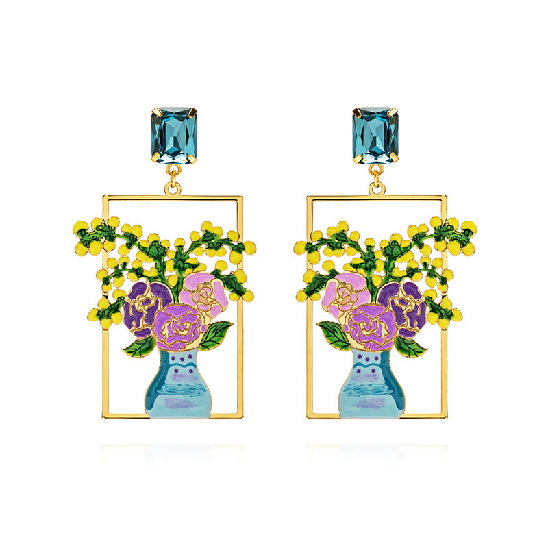 Pink Peach And Flower Enamel Stud Earrings