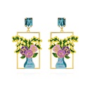 Pink Peach And Flower Enamel Stud Earrings