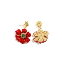 Red Purple Flower With Crystal Enamel Dangle Earrings