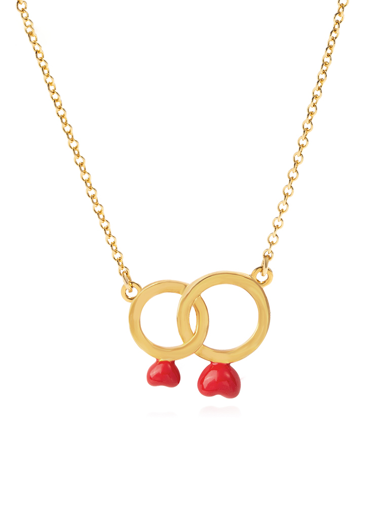 Red Heart With Gold Plated Circle Enamel Pendant Necklace