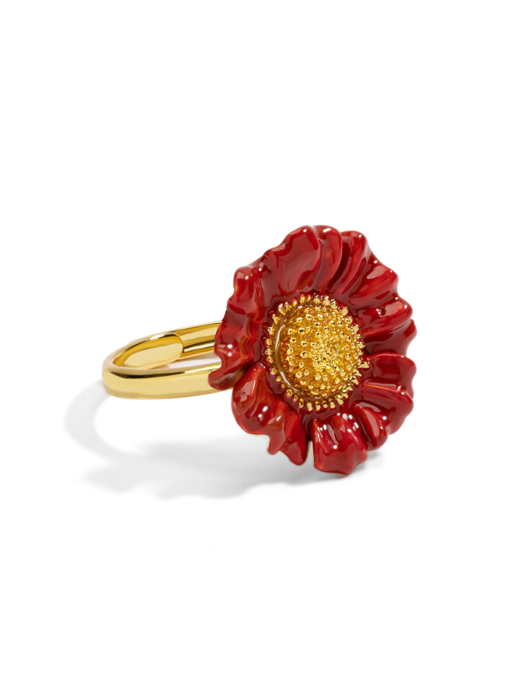 Orange Seahorse Flower And Crystal Enamel Earrings