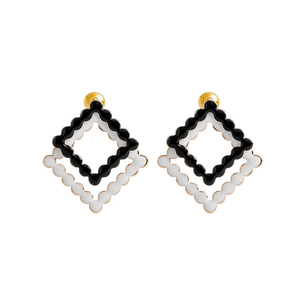 White and Black Diamond Shape Enamel Stud Earrings Jewelry Gift