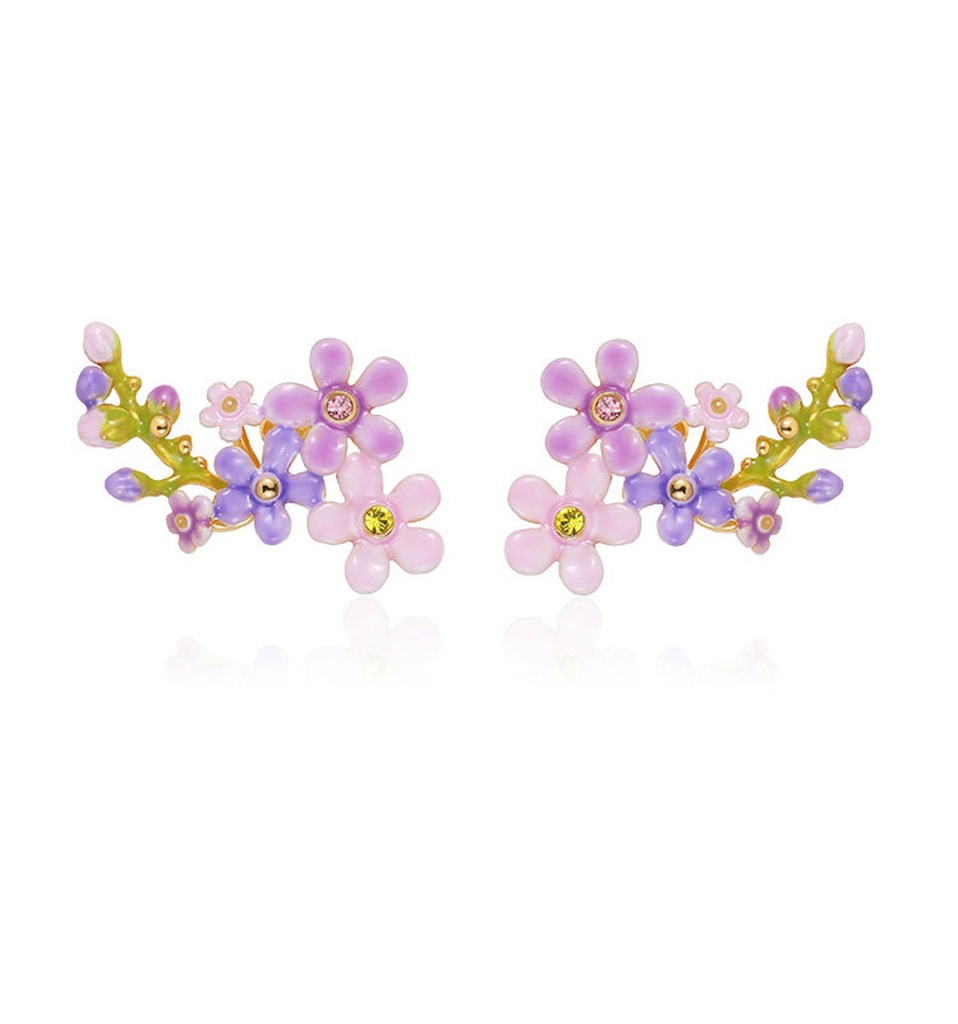 Purple Pink Flower Enamel Stud Earrings Jewelry Gift