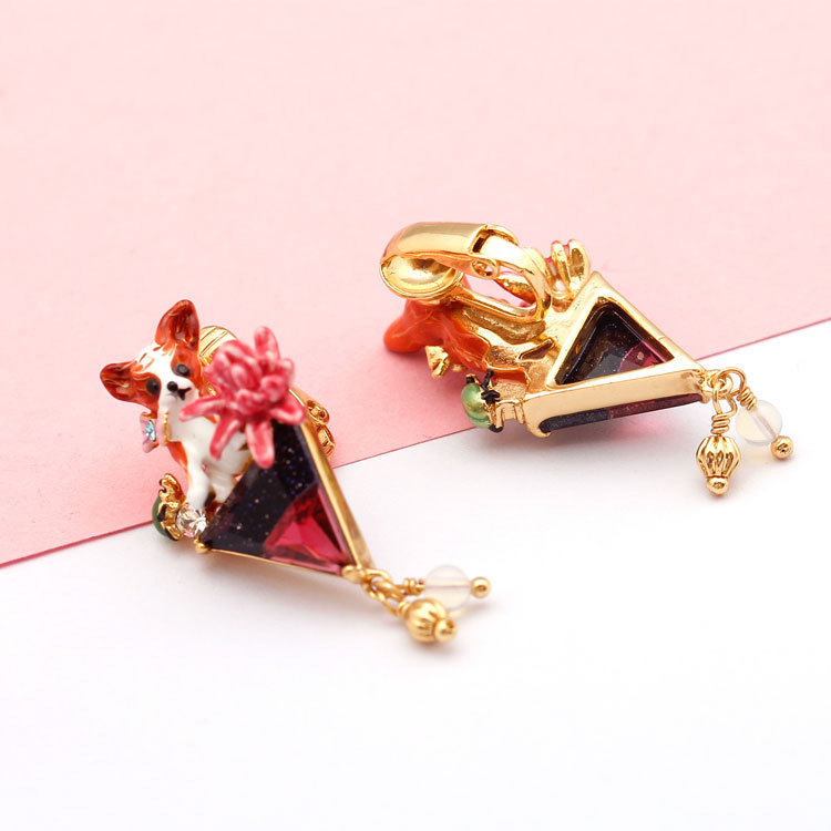 Enamel Glazed Monkey Dual Use Earrings 18K Gold Plated