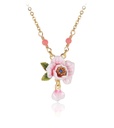Pink White Cherry Blossom Flower And Crystal Enamel Pendant Necklace Jewelry Gift