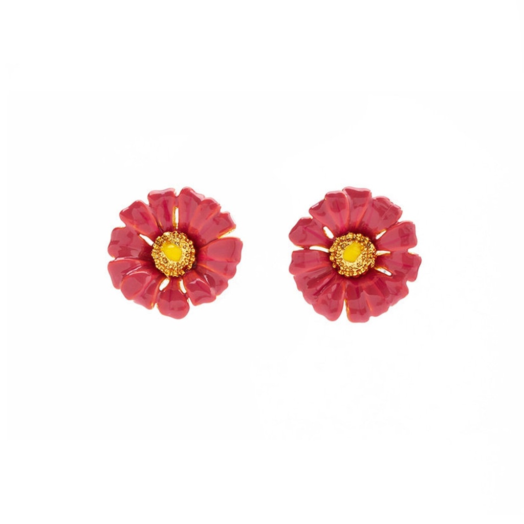 Red Rose On Branch And Crystal Eaneml Stud Earrings