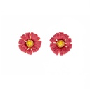 Red Rose On Branch And Crystal Eaneml Stud Earrings