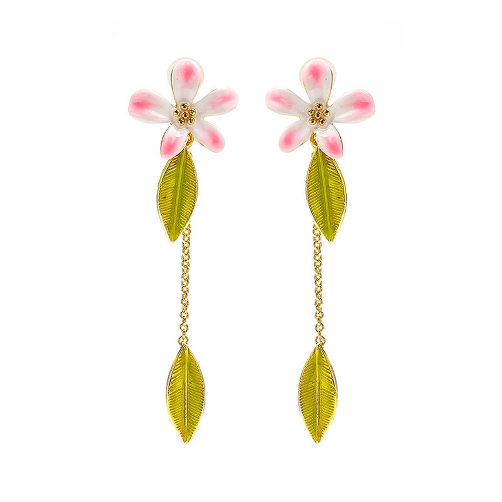 Peony Red Flower And Crystal Enamel Stud Earrings
