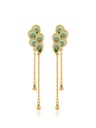 Peacock Feather Shape Green Blue Color Enamel Tassel Earrings