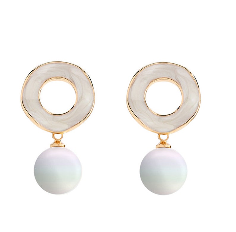 White Peace Pigeon Enamel Hook Earrings